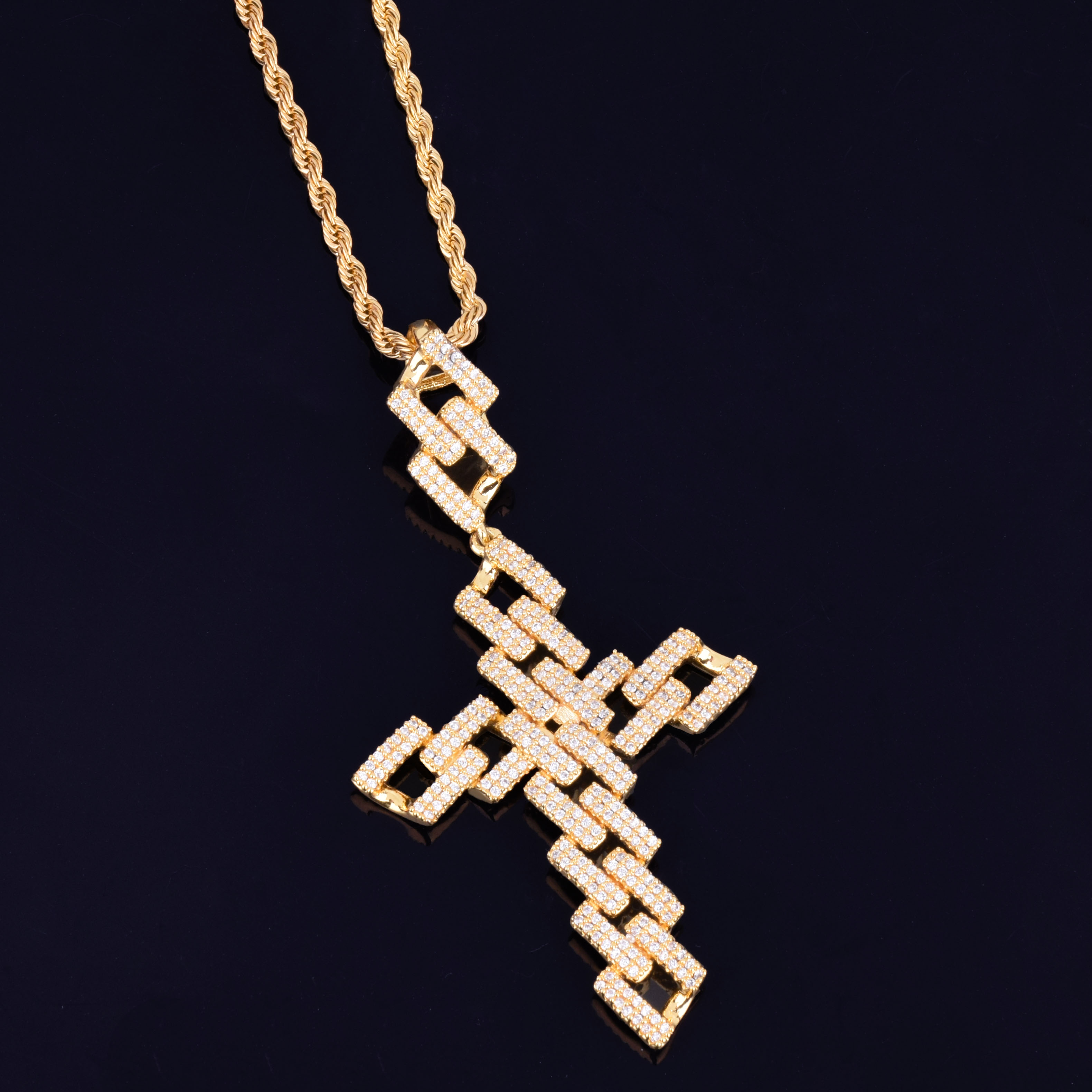 Miami Cuban Cross Links Necklace & Pendant With 4mm Tennis Chain Gold Color AAA Cubic Zircon Men's Women Hip hop Rock Jewelry