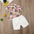 Pudcoco Summer Toddler Baby Boy Clothes Flower Print Gentleman Shirt Tops White Short Pants 2Pcs Outfits Casual Clothes