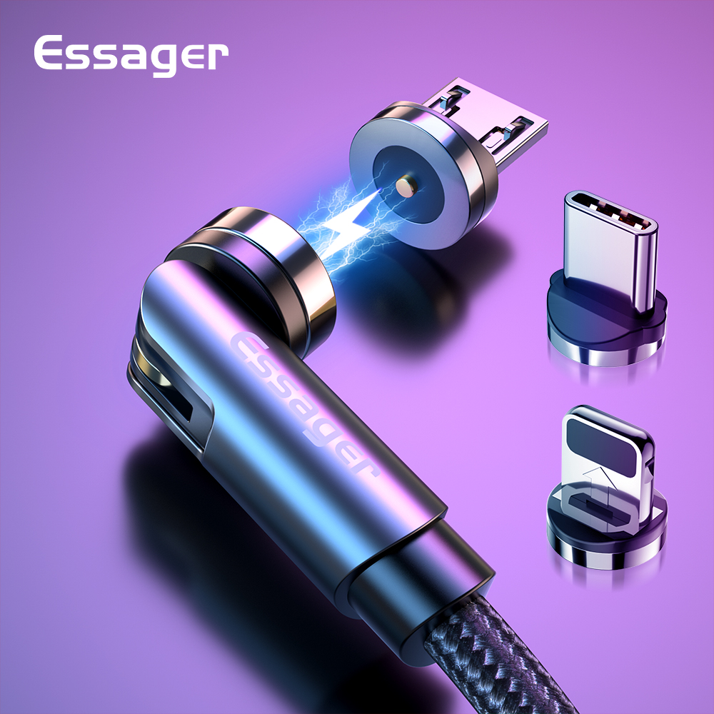 Essager Rotate Magnetic Cable 360 Degree USB Type C Charging Cable Fast Charging Magnet Charger 540 Rotate Micro Magnetic Cable