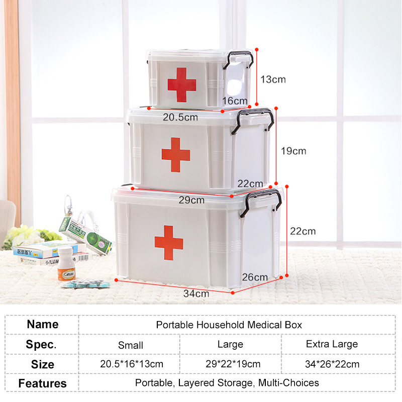 Baffect First Aid Kits Large Capacity Medicine Box Chest Organizer Medical Storage Box Container Box 2 Layer Plastic Storage Box