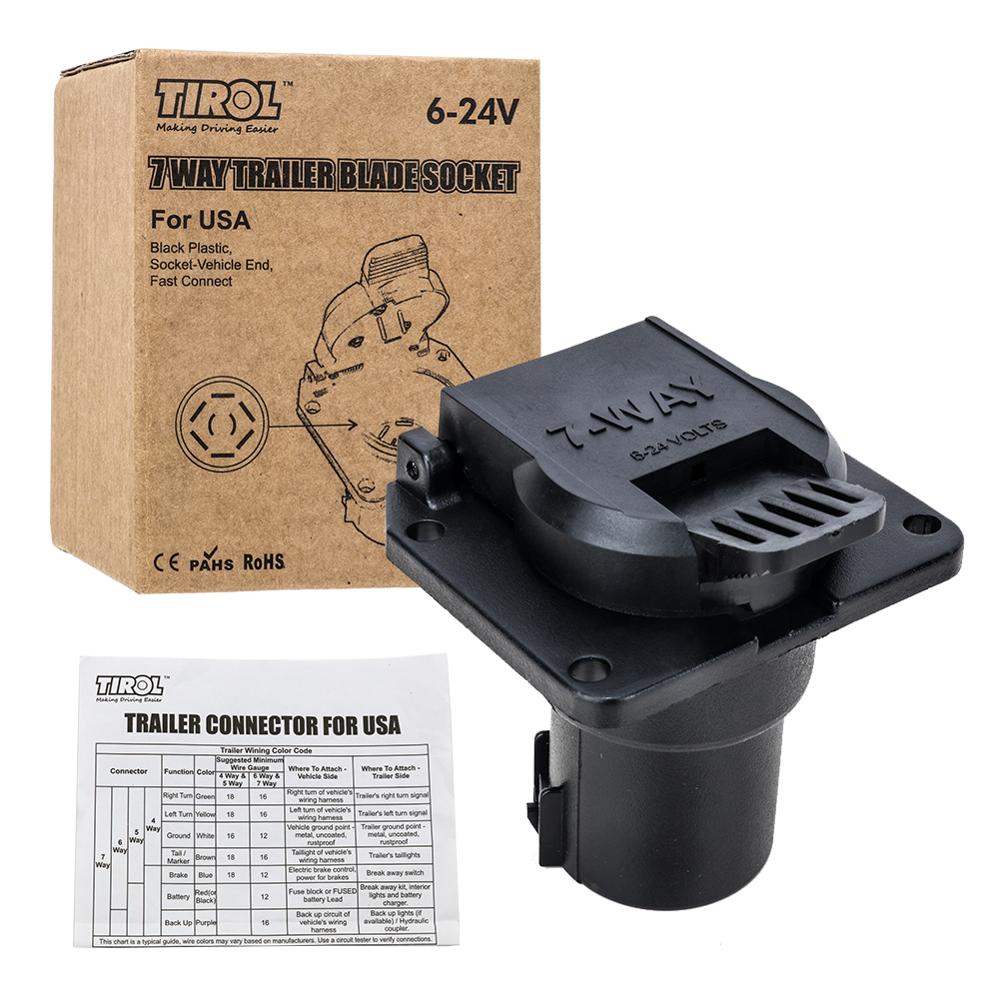 Tirol 7 Way Trailer Blade Socket T25419P3 American 6-24V Towing Connector for Trailer & Vehicle Signal Lights Sync Free Shipping