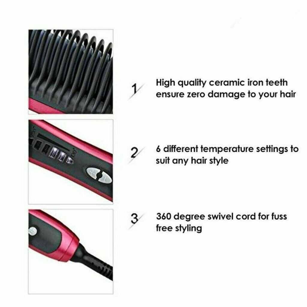 Electric Hair Straightening Brush Ceramic Hair Straightener Comb Wet & Dry Hair Care Styling Tools Bread Brush Girls Ladies Men