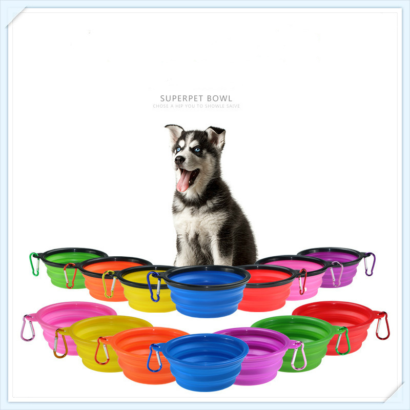 Pet Feeders Portable Outdoor Traveling Pet Dog Bowl Silicone Folding Bowls Food Drinking Water Pet Product Bowls with Buckle