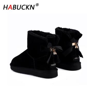 HABUCKN 2020 Australian classic ladies short plush leather leather ladies short boots warm winter snow boots bow women's shoes