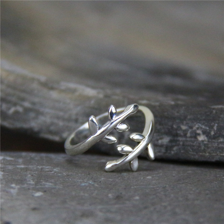 2019 New Arrival Rushed Women Anel Feminino The Vatican S925 Pure Little Fresh Olive Branches Lady Ring Thai Silver, Opening