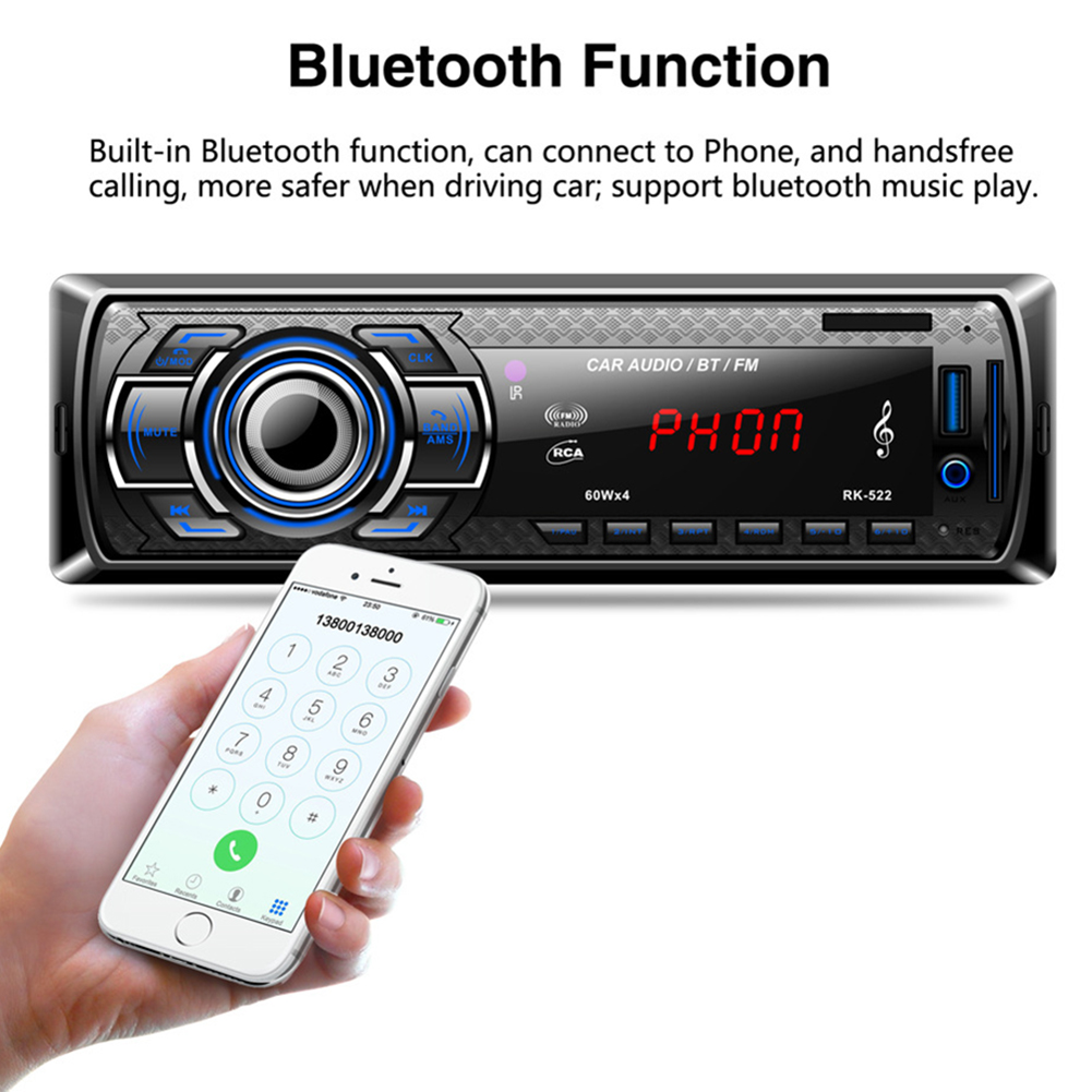 DC12V RK-522 Bluetooth Car Card U Disk MP3 Music Player FM Tuner with Remote Control Car MP3 Player Electronic Components