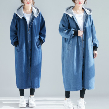 Fall Plus Size Long Denim Windbreaker Coats Women 2020 Spring Autumn Women's Hooded Casual Denim Trench Coat g637