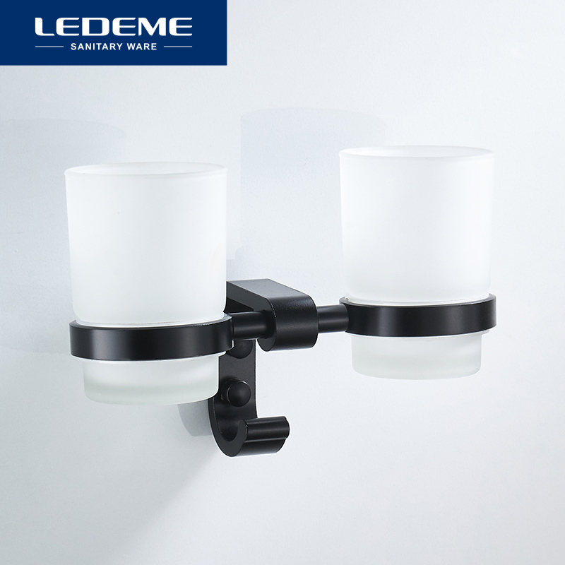 LEDEME Spray Paint Cup Tumbler Holders Black Grind arenaceous Glass Cups Toothbrush Tooth Cup Holder Bathroom Accessories L5508