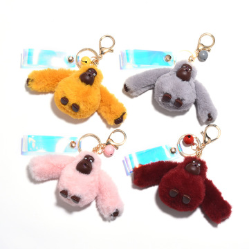 Fashion Cute Faux Rex Fur Monkey Plush Toy Key Ring Chain Animal Pendant Woman Bag Charms Pompom Car Keychain Party Trinket Gift