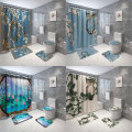 Traditional Style Home Decoration Bath Mat and Shower Curtain Set Flower-Bird Printed Bathroom Carpet Set Toilet Foot Mat