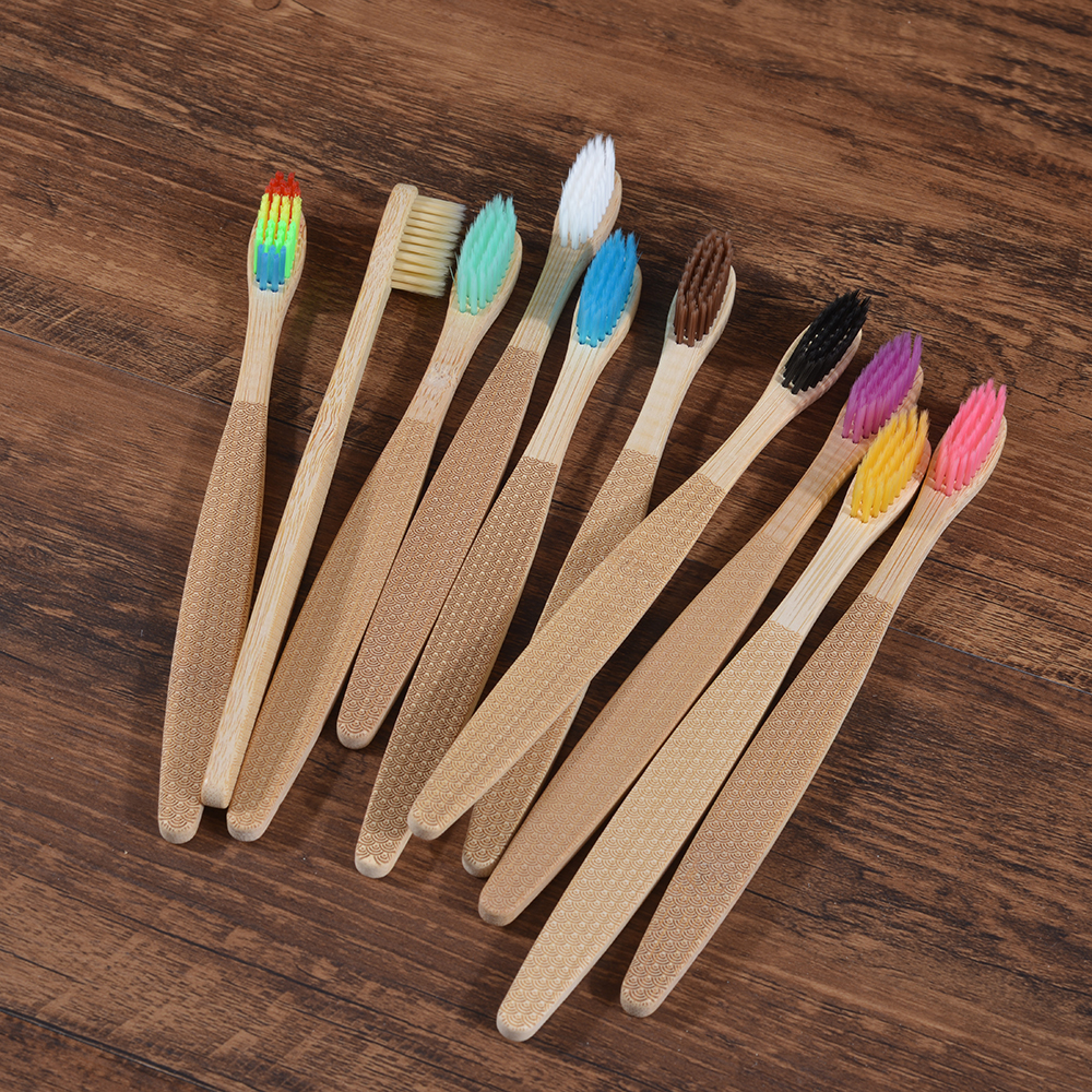New Wave Pattern Bamboo Toothbrush Eco Friendly Bamboo Tooth Brush Soft Bristle Tip Charcoal Adults Oral Care Vegan Toothbrush