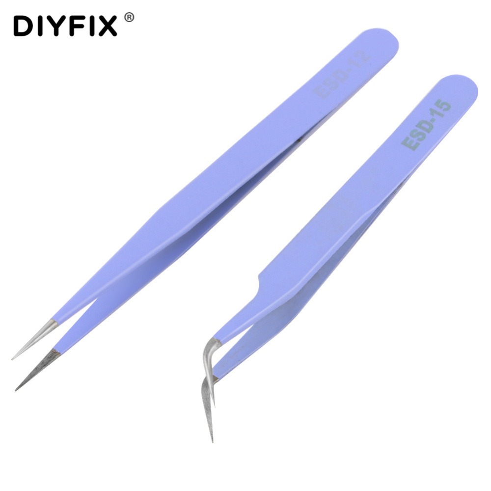DIYFIX Eyelash Extension Tweezers Precision Straight Curved Forceps Pliers for Nail Art Rhinestones Gem Decor Picking Hand Tools