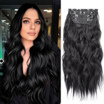 Alileader Heat Resistant Fiber Invisible Thick Hairpieces Long Wavy Seamless Clips In Synthetic Hair Extensions