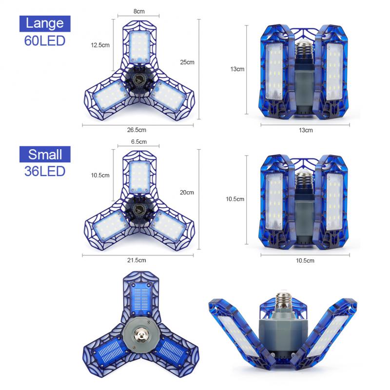 360 Degrees 40W 60W Triple Garage Light Glow Deformable Light Indoor Garage Light Premium 6000 Lumens LED Light For Workshop