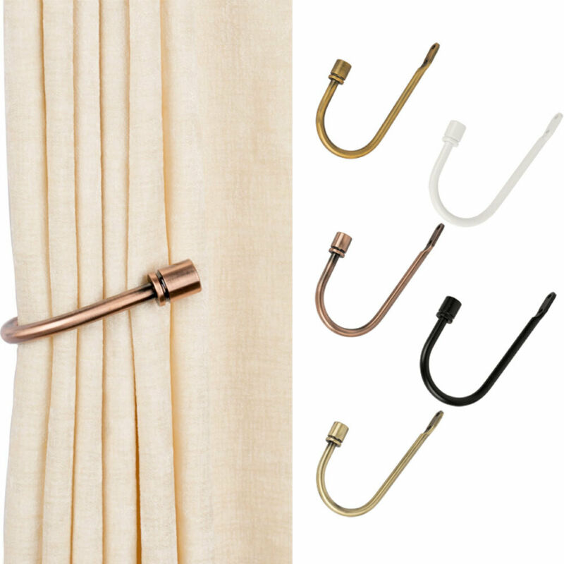 1Pcs Metal Curtain Tie Back Hold Backs U-shaped Curtain Wall Hook Black Silver Gold Holders With 2 Screws Curtain Hanging