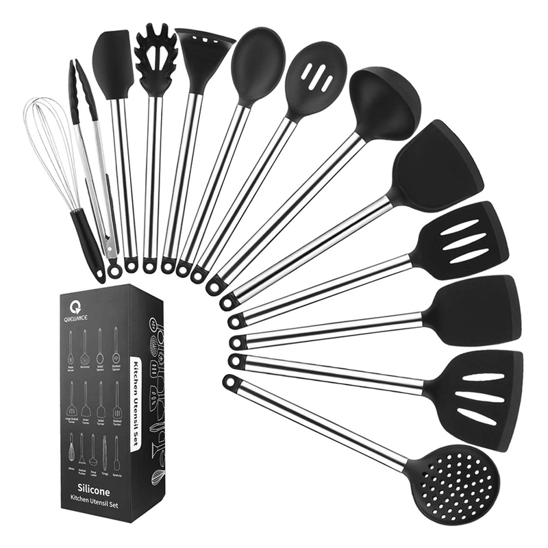 Heat Resistant Kitchen Utensil Silicone Cooking Utensils Set with Stainless Steel Handle Great Kitchen Tools for Gift