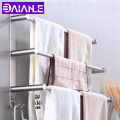 Bathroom Towel Bar Holder Stainless Steel Three Layer Towel Rack Hanging Holder Wall Mounted Towel Hanger Rack with Hooks