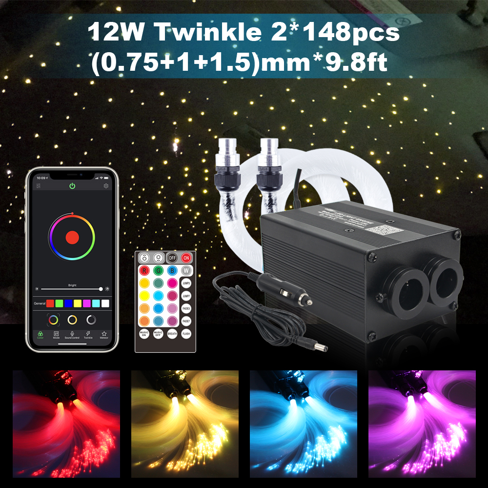 NEW LED Fiber Optic Lights Smart Bluetooth APP Control 12W Twinkle Music Control 296pcs Cable Car Roof Starry Sky Ceiling Light
