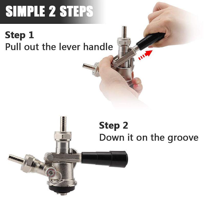 Beer Keg Coupler D Type System with Safety Pressure Relief Valve for US Domestic Sankey Keg with Black Lever Handle