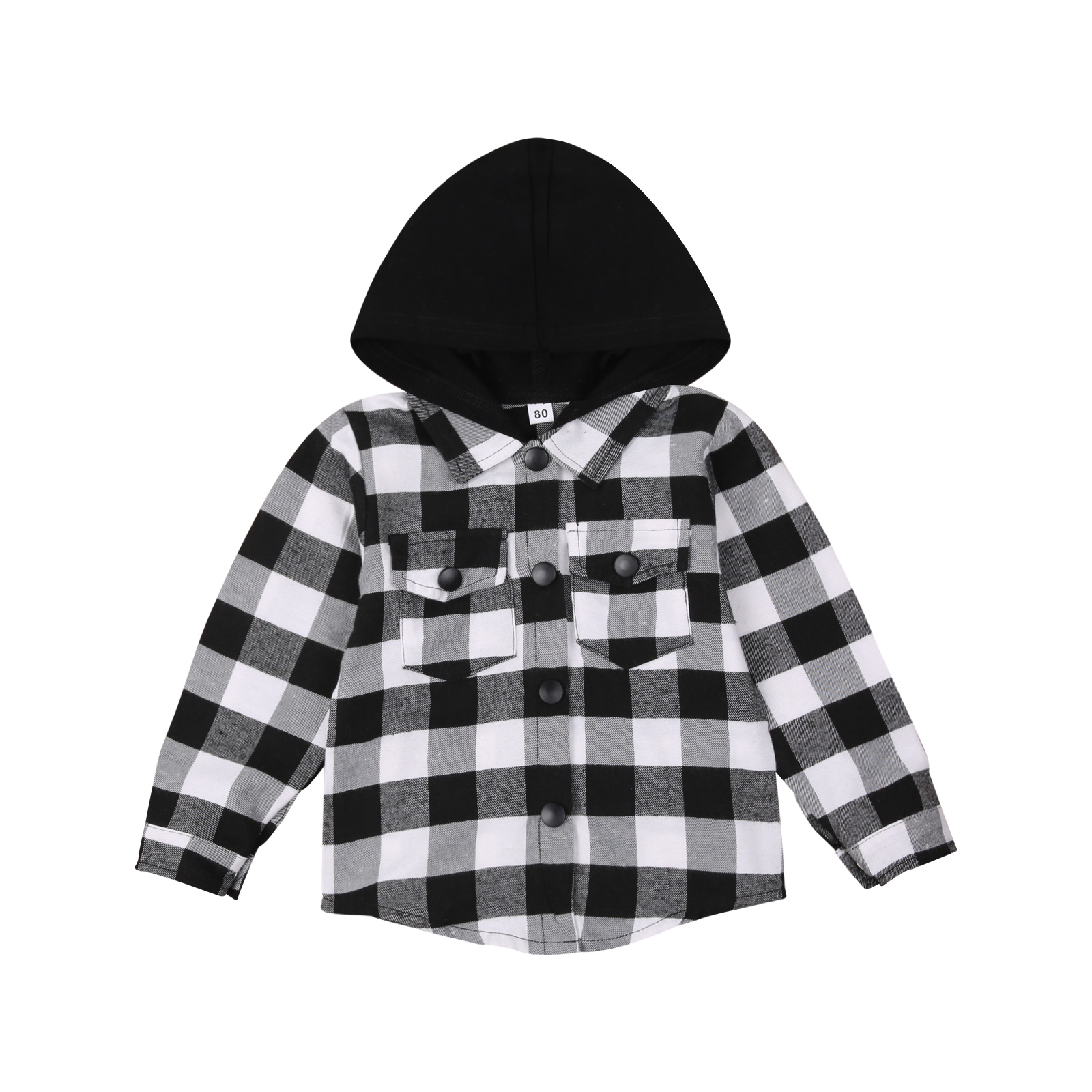 OPPERIAYA Infant Plaid Pattern autumn casual soft Sweatshirts Baby Long Sleeve Single-breasted Hoodie with Flap Pockets