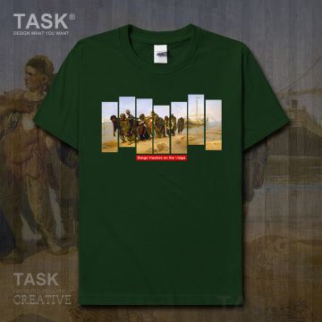 World famous painting series t-shirt Repin new art painting Barge Haulers on the Volga Short sleeve clothes cotton funny print