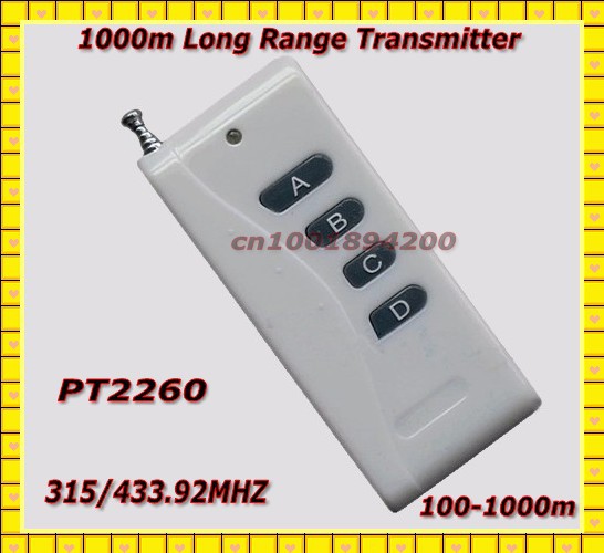 Long Range Transmitter RF Remote Control 1000m 4 Button High Power Remote 315/433.92MHZ PT2260 Fixed Code 4.7M
