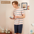 Summer Two-Piece Men Casual Striped Pajama sets Cotton Sleepwear suit Men's O-neck collar short sleeve t shirt & Half Pants