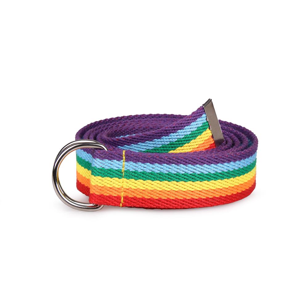 Korean Fashion Double Buckle Belt for Women Harajuku Streetwear Rainbow Canvas Waistband Ulzzang Female Long Waist Belts 150cm