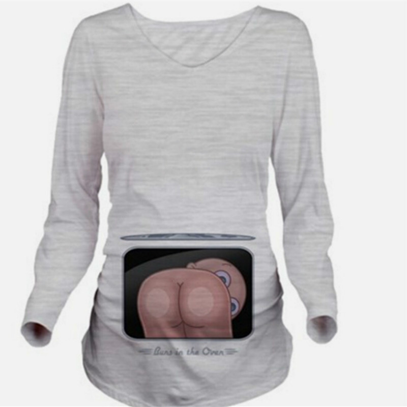 2019 Autumn Women 3D T-Shirt Maternity Christmas Tees Long Sleeve Lovely Baby ass Print T Shirt Pregnant Tops Clothes