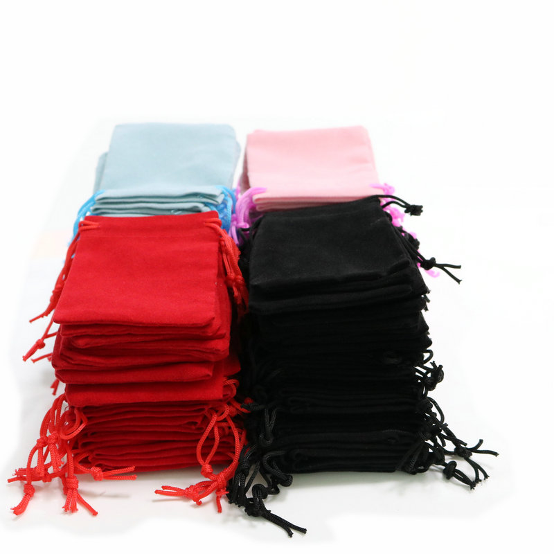 10pcs Pull Cord Velvet Bag Jewelry Gift Bags Earphone Bag Red Black Blue
