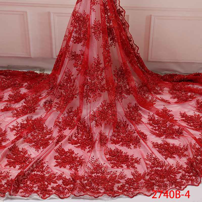 Tulle Lace Fabric High Quality Handmade Beaded Lace African Net Luxury Lace with Beads for Bridal Dress AMY2740B-1