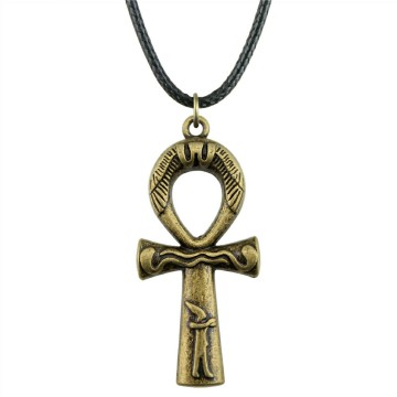 Egypt Ankh Cross Necklace Egypt Ankh Cross Wax Rope Chain Necklace Egypt Ankh Cross Pendant Black Leather Chain Necklace