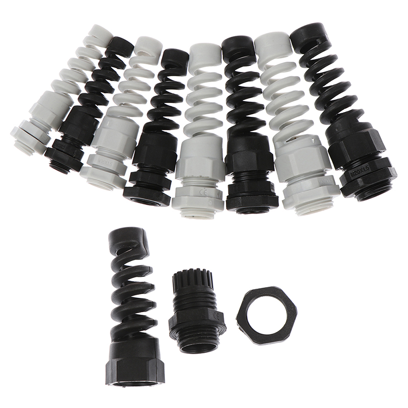 5pcs IP67 Waterproof M12/M16/M18/M20 Cable Gland Connector Plastic Flex Spiral Strain Relief Protector For 3-12mm Wire Thread