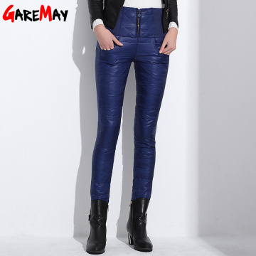 Women Pants Trousers Winter High Waisted Outer Wear Women female Fashion Slim Warm Thick Duck Down Pants Trousers skinny