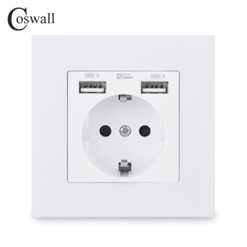 COSWALL Russia Spain EU Standard Wall Socket USB Charge Port Simple PC Panel Black White Grey E20 Series Full Rangle