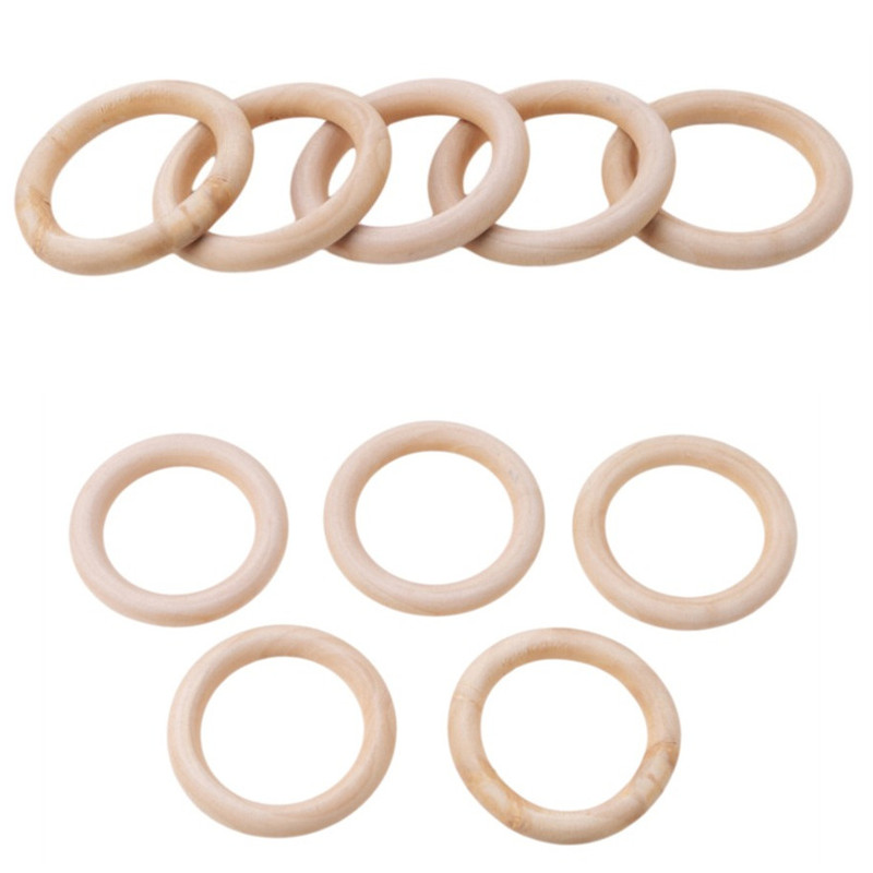 5pcs Baby Teethers Natural Safe Wooden Baby Teething Ring 70mm Necklace Bracelet DIY Craft Wood Ring Toy Teether Baby Gift