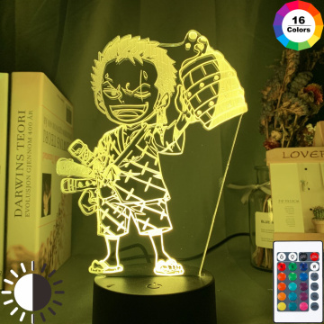 Anime ONE PIECE Led Night Light Roronoa Zoro Figure Nightlight for Kids Child Bedroom Decoration Usb Table 3d Lamp Gift