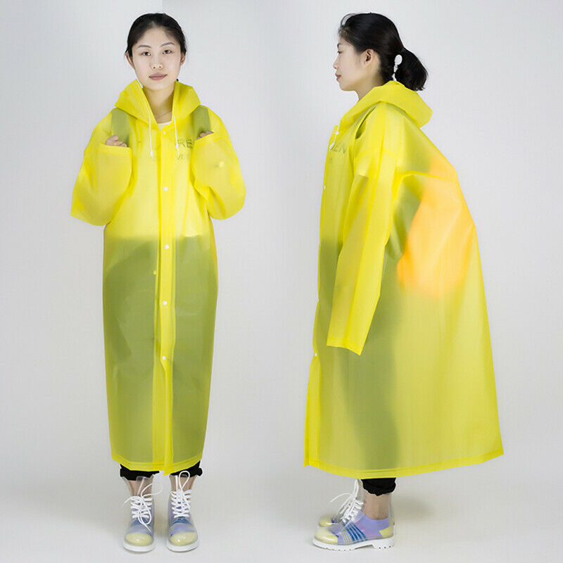 Mens Womens Long Raincoats Waterproof Jacket Rain Coat Hooded Button Raincoat Outdoor Poncho Rainwear