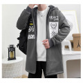 YASUGUOJI Fleece Jacket Spring Parkas Men Print Japanese Hooded Long Trench Coat Black Hip Hop Streetwear Thick Men's Jackets