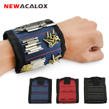 NEWACALOX Polyester Magnetic Wristband Portable Tool Bag Electrician Wrist Tool Belt Screws Nails Drill Bits Holder Repair Tools