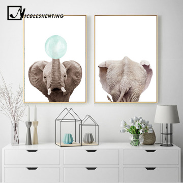 Woodland Animal Gum Bubble Canvas Poster Elephant Wall Art Nursery Print Painting Nordic Kids Decoration Pictures Room Decor