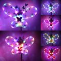 Women Girls Kids Neon LED Tutu Skirt Party Stage Dance Wear Pleated Layered Tulle Light Up Short Dress Wings for 3-12 years old
