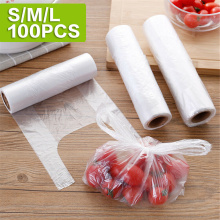 100 Pcs Roll Disposable Vest Design Food Storage Grip Seal Bag Saver Saran Wrap Plastic Bags Home Kitchen Organization New
