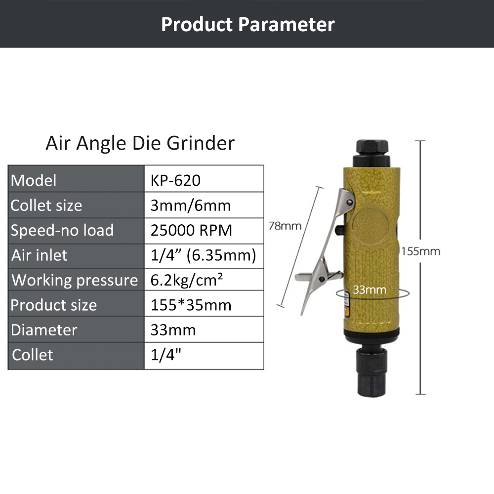 Air Die Grinder 1/4 inch Pneumatic Angle Die Grinder Tool Air Angle Grinding Machine Air Screw Driver for Woodworking Tool