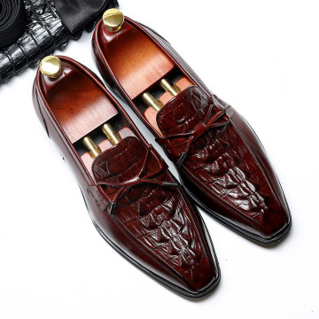 Mens Leather Shoes Genuine Leather Oxford Shoes For Men Luxury Crocodile Dress Shoes Slip On Wedding Shoes Leather Brogues