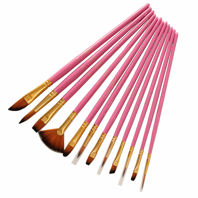 12Pcs Nylon Art Brushes Watercolor Painting Brush Variety Style Wooden Handle Oil Acrylic Painting Brush Pen Art Supplies