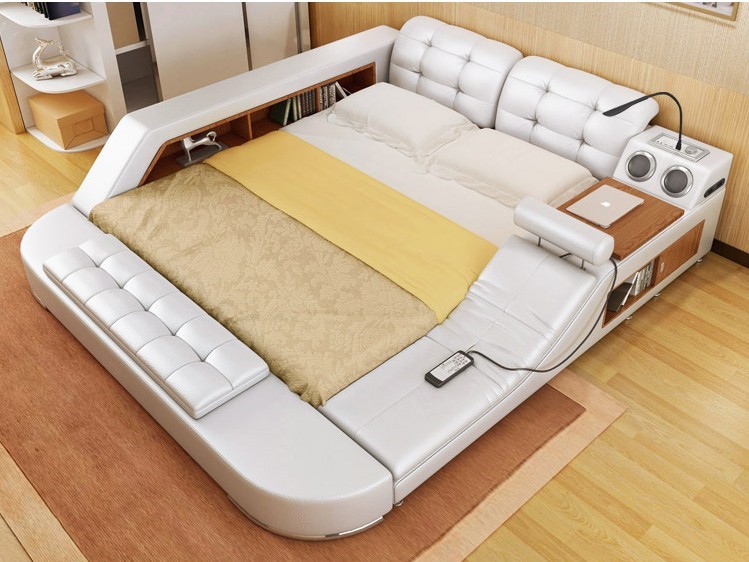 fabric Leather multifunctional massage bed frame Nordic camas ultimate bed LED light Bluetooth speaker safe radio notepad board