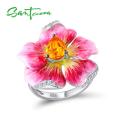 SANTUZZA Jewelry Sets For Woman Pure 925 Sterling Silver Jewelry Set Flower Earrings Pendant Ring Fine Jewelry HANDMAKE Enamel