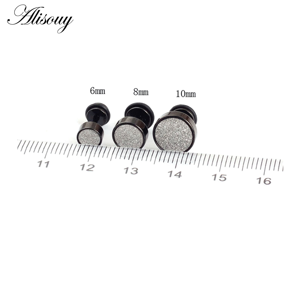 Alisouy Fashion Men's black Steel 316L Stainless Steel Ear Studs Earrings 6/8/10mm Barbell Punk Gothic Piercing Jewelry for men