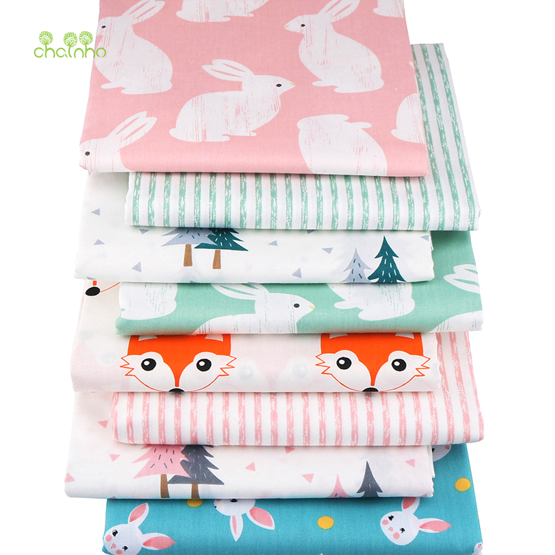 Chainho,Cartoon Rabbit & Fox Series,Printed Twill Cotton Fabric,For DIY Sewing & Quilting Baby&Children's Sheet,Pillow Material